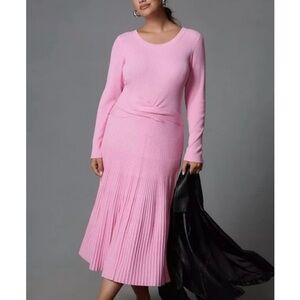 Anthropologie Pink Long-Sleeve Ribbed Midi Dress